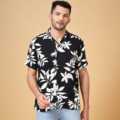 PEOPLE Men Floral Print Casual Black Shirt