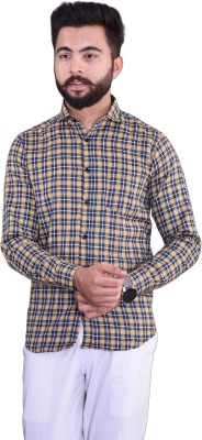 rockstar z Men Checkered Casual Yellow, Dark Blue, White Shirt