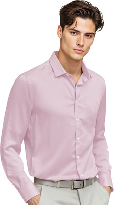FR Men Solid Formal Pink Shirt