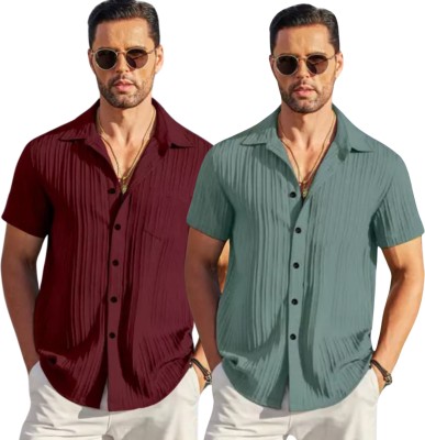 Coofandy Men Self Design Party Multicolor Shirt(Pack of 2)