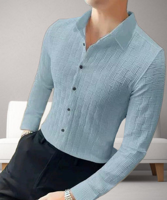 GCFAB Men Checkered Casual Light Blue Shirt