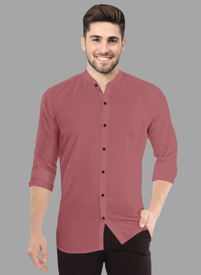 P & V Creations Men Solid Casual Pink Shirt