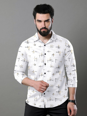 SHUBHFLAX Men Printed Casual White Shirt