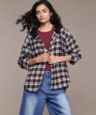 Roadster Women Checkered Casual Black Shirt