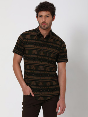 MUFTI Men Printed Casual Brown, Black Shirt
