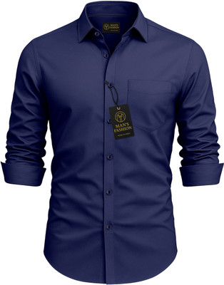 Aashadhi Men Solid Formal Blue Shirt