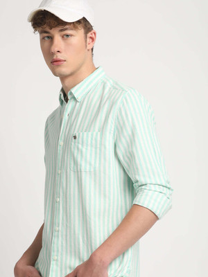 THE BEAR HOUSE Men Striped Casual Green Shirt