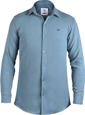 UnM Men Solid Casual Light Blue Shirt