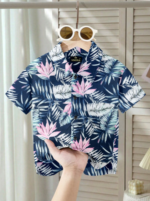 VISCERA Boys Printed Casual Blue Shirt