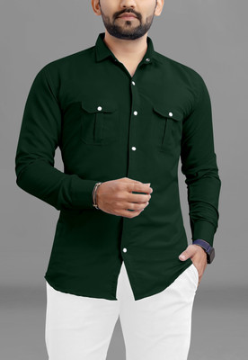 RAHUL LOOK Men Solid Casual Dark Green Shirt