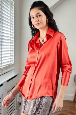 Dressberry Women Solid Casual Orange Shirt