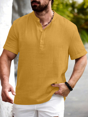 Cloth Factory Men Self Design Straight Kurta(Yellow)