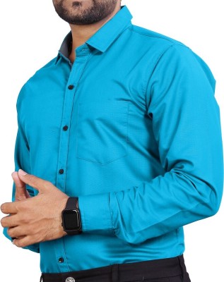 Bawagarments Men Solid Casual Blue Shirt