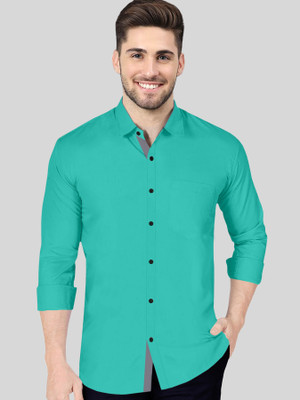 VTEXX Men Solid Casual Light Green Shirt