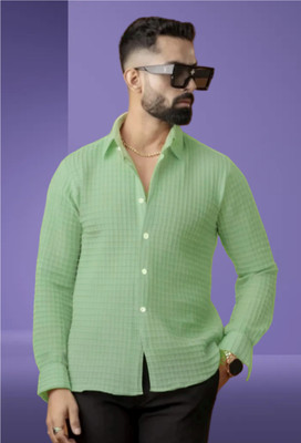 Shirteum Men Self Design Casual Green Shirt