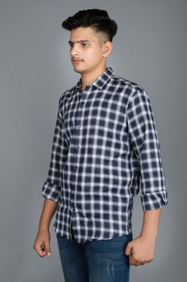 Tanip Men Checkered Formal White, Black Shirt