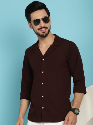 Indian Needle Men Solid Casual Brown Shirt