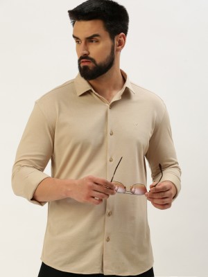 Showoff Men Solid Casual Beige Shirt