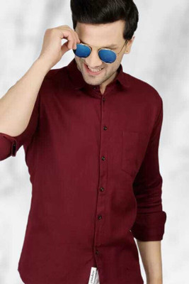 Dadatradings Men Self Design Casual Maroon Shirt