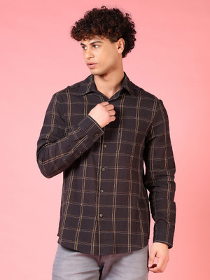 V-MART Men Checkered Casual Brown Shirt