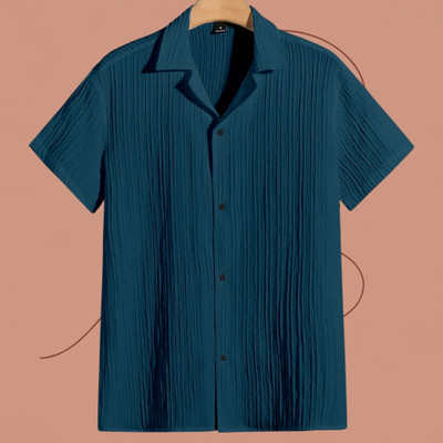 Looksky Men Self Design Casual Blue Shirt