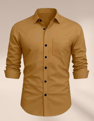 MUMIN Men Solid Formal Yellow Shirt