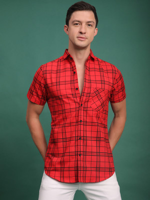 Voroxy Men Checkered Casual Red Shirt