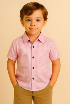 Janmangal Creation Boys Striped Casual Pink Shirt