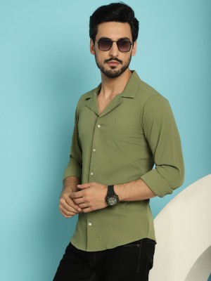 Indian Needle Men Solid Casual Green Shirt