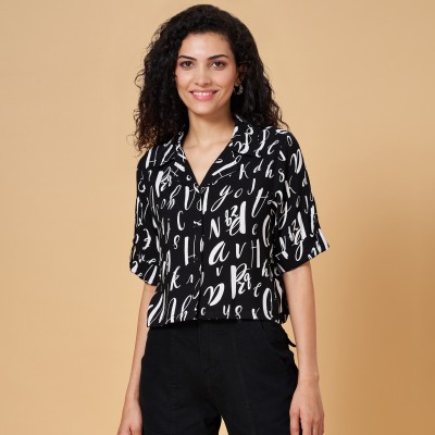 PEOPLE Women Printed Casual Black, White Shirt