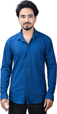 RAHAN DRESSES Men Striped Casual Blue Shirt