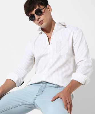 CAMPUS SUTRA Men Striped Casual White Shirt