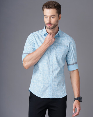 British Club Men Printed Casual Blue Shirt