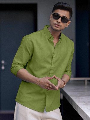 Yanthi Trend Men Self Design Casual Light Green Shirt