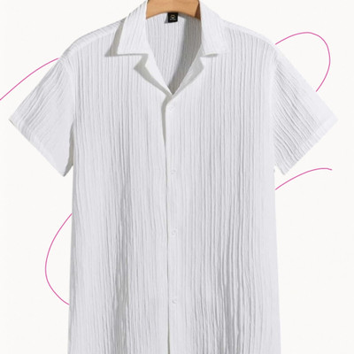 Look Trendy Men Self Design Casual White Shirt