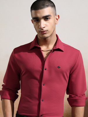 HIGHLANDER Men Self Design Casual Pink Shirt