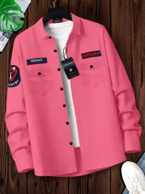 PROTOCOL Men Solid Casual Pink Shirt