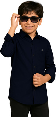 ZAKAR STYLE Boys Solid Party Dark Blue Shirt