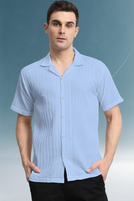 A Metron Men Self Design Casual Light Blue Shirt
