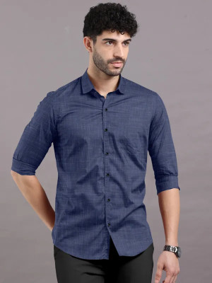 LOGICMART Men Self Design Casual Dark Blue Shirt