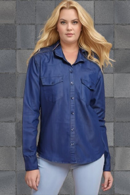 Wingzss Women Solid Casual Blue Shirt