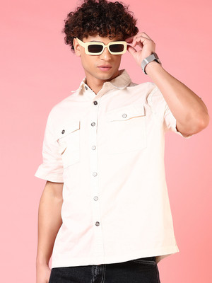 V-MART Men Solid Casual Beige Shirt