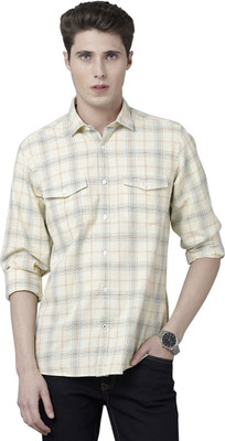 CAVALLO BY LINEN CLUB Men Checkered Casual Yellow Shirt