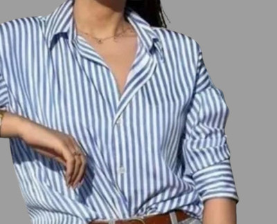 GORIYA Women Striped Formal Blue Shirt