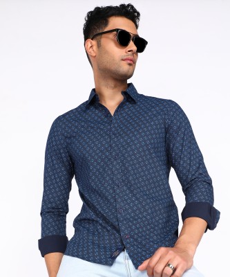 BEING HUMAN Men Printed Casual Dark Blue Shirt