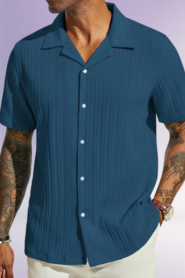 A Dearise Trend Men Self Design Casual Blue Shirt