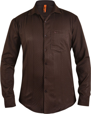 UnM Men Self Design Casual Brown Shirt
