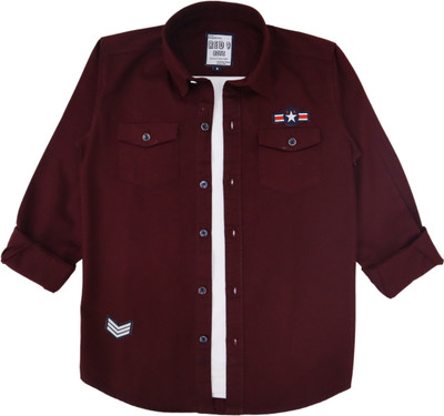 ROCKET SCIENCE Boys Solid Casual Maroon Shirt