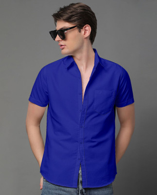 Voroxy Men Solid Casual Dark Blue, Blue Shirt