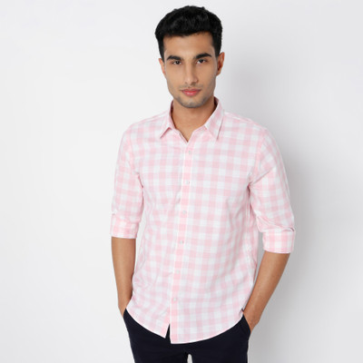 Mark & Albert Men Checkered Casual Pink Shirt